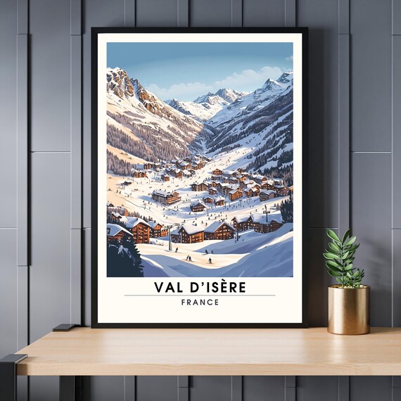 Val d'Isere France Snowy Alpine Ski Resort Village Travel Poster
