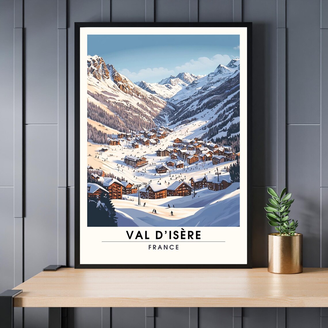 Val d'Isere France Snowy Alpine Ski Resort Village Travel Poster