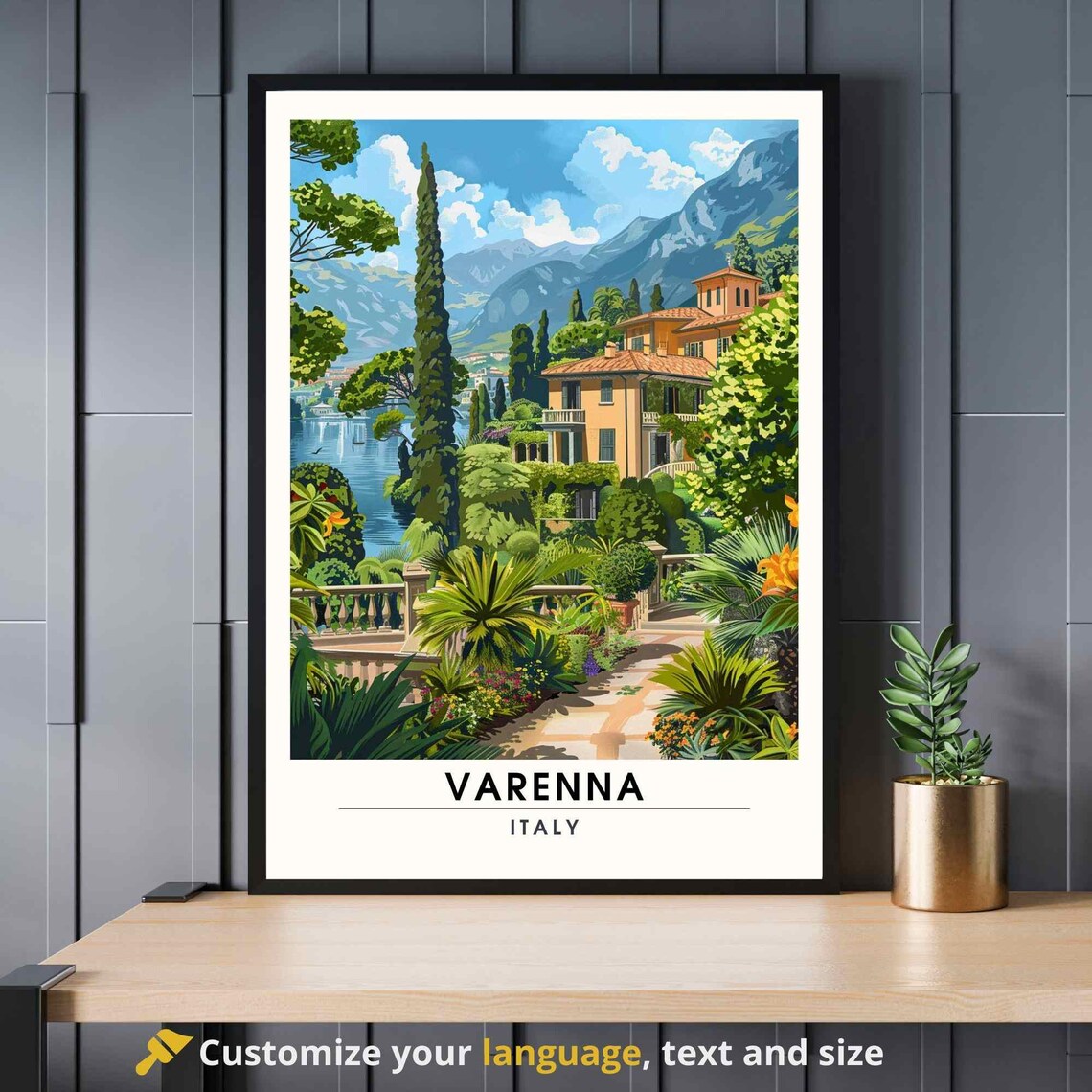 Varenna Italy Lake Como Villa Garden Cypress Travel Art Poster