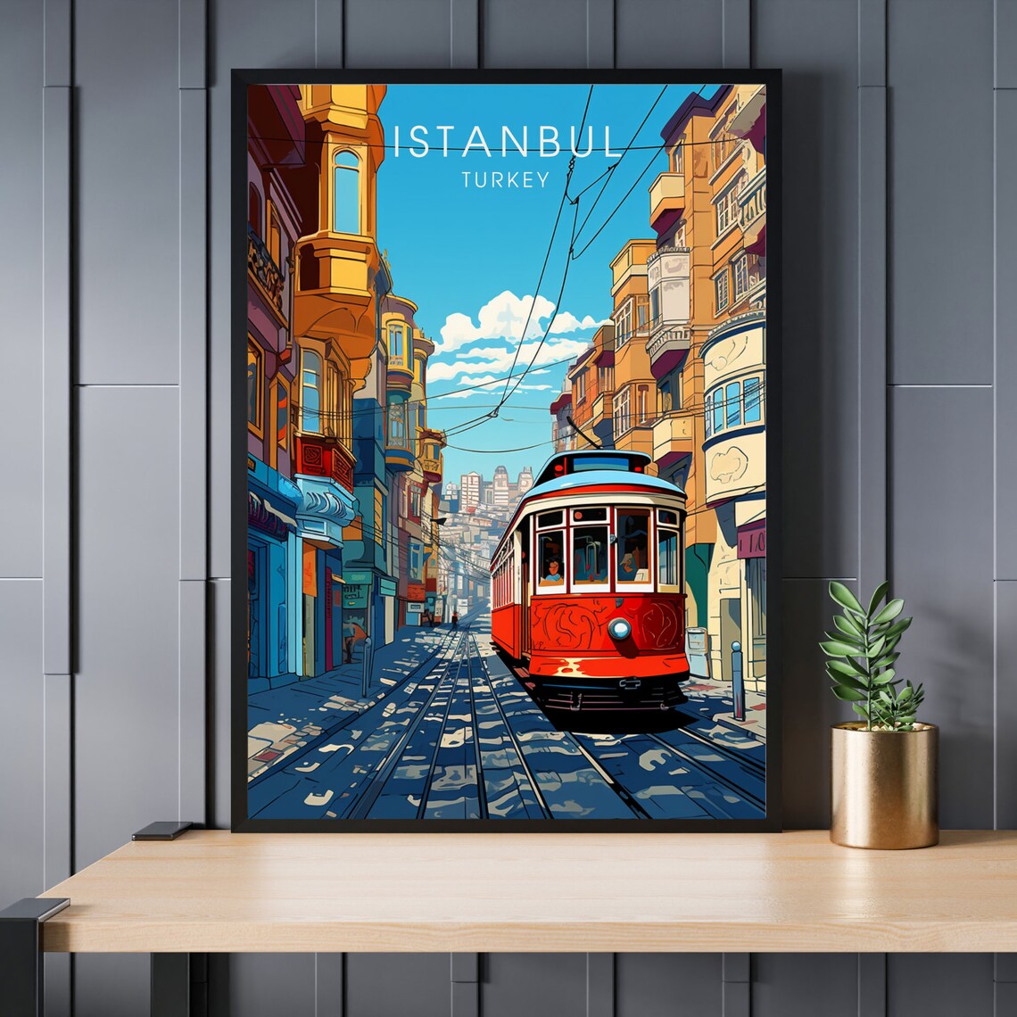 Istanbul Turkey Vintage Red Tram Old Town Street Travel Poster