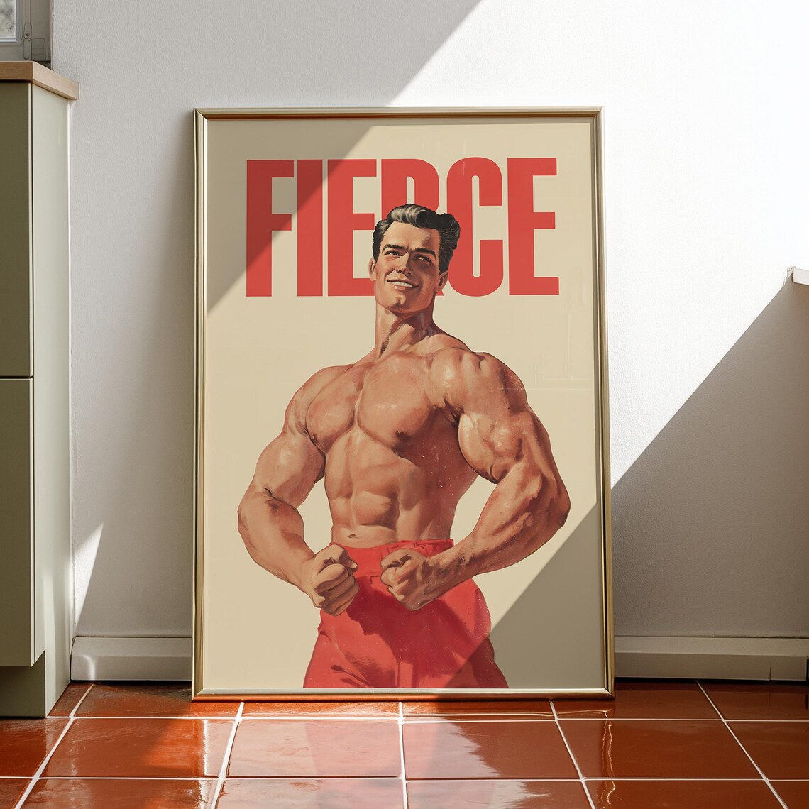 Fierce Retro Strongman Vintage Gym Bodybuilding Muscle Poster