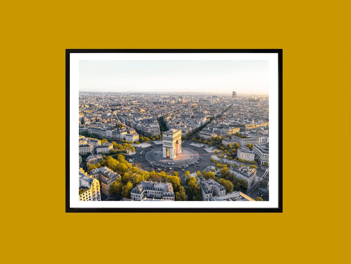Arc De Triomphe Paris Sunrise Aerial City Photography Poster
