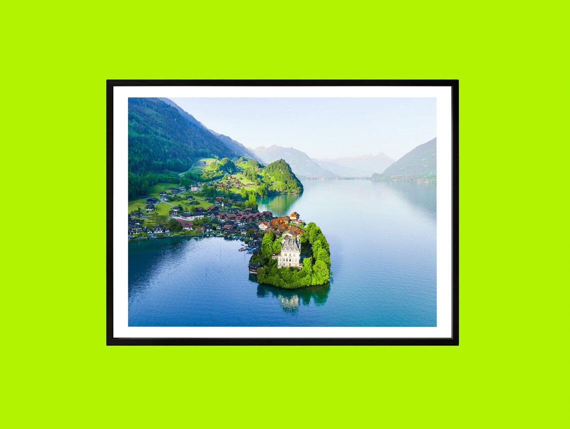 Lake Brienz Aerial View With Castle In Iseltwald Switzerland Poster