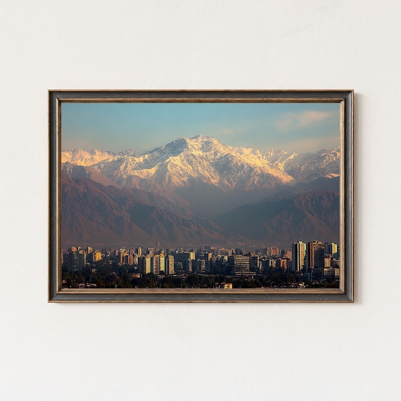Santiago Chile Skyline Print Andes Mountain Wall Art Telephoto Cityscape Decor