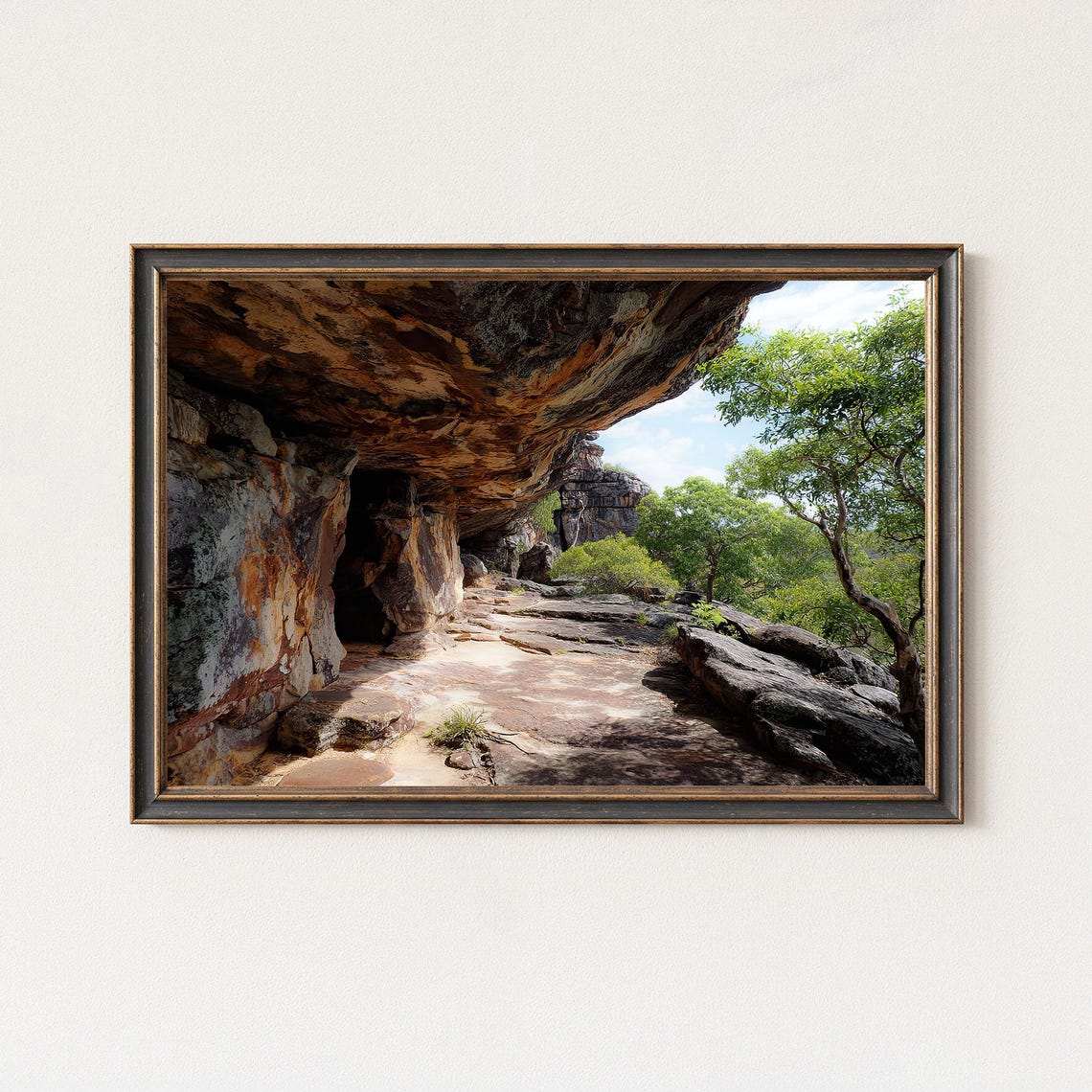 Ancient Sandstone Rock Shelter Overhang Weathered Cliffs Poster