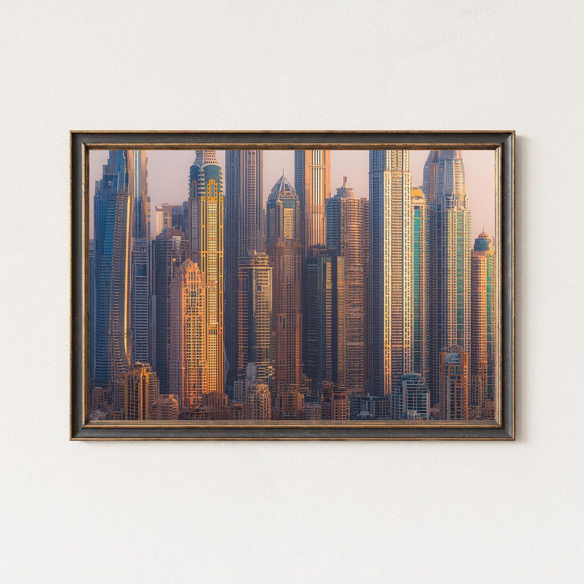 Dubai Marina Skyscrapers Golden Hour Modern Cityscape Art Poster