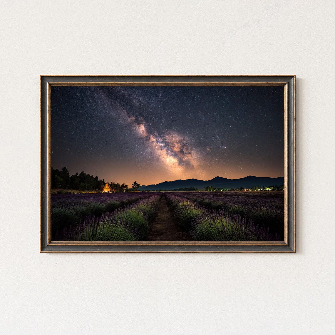 Milky Way Over Lavender Fields Print Night Sky Landscape Wall Art Photography Decor