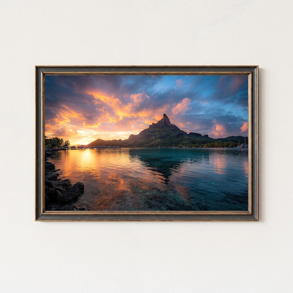 Bora Bora Sunset Over Mount Otemanu Lagoon Tropical Seascape Poster