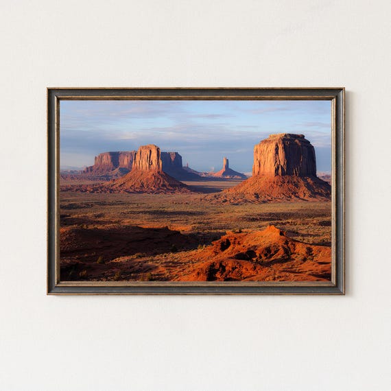 Monument Valley Sunrise Landscape Print Desert Canyon Wall Art Red Rock Mountain Photography Decor