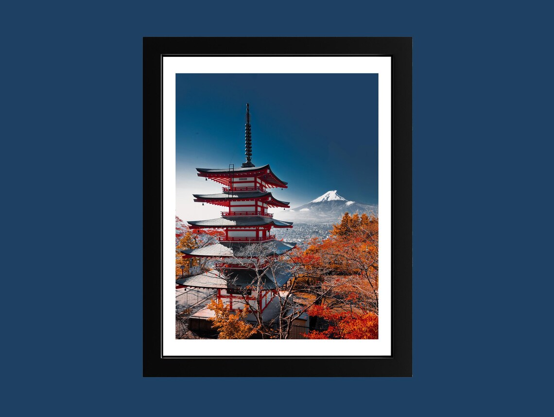 Chureito Pagoda And Mount Fuji Autumn Japan Travel Photo Poster