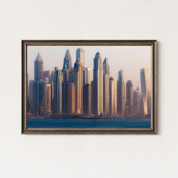 Dubai Marina Skyline Wall Art Modern Cityscape Print Golden Hour Urban Photography Decor