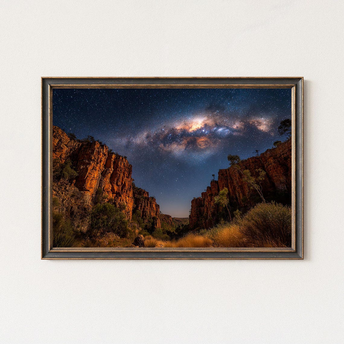 Milky Way Over Red Rock Canyon Gorge Starry Night Sky Poster