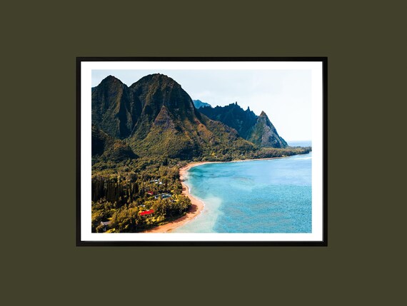 Kauai Hawaii Coastline Aerial Beach Mountain Landscape Poster
