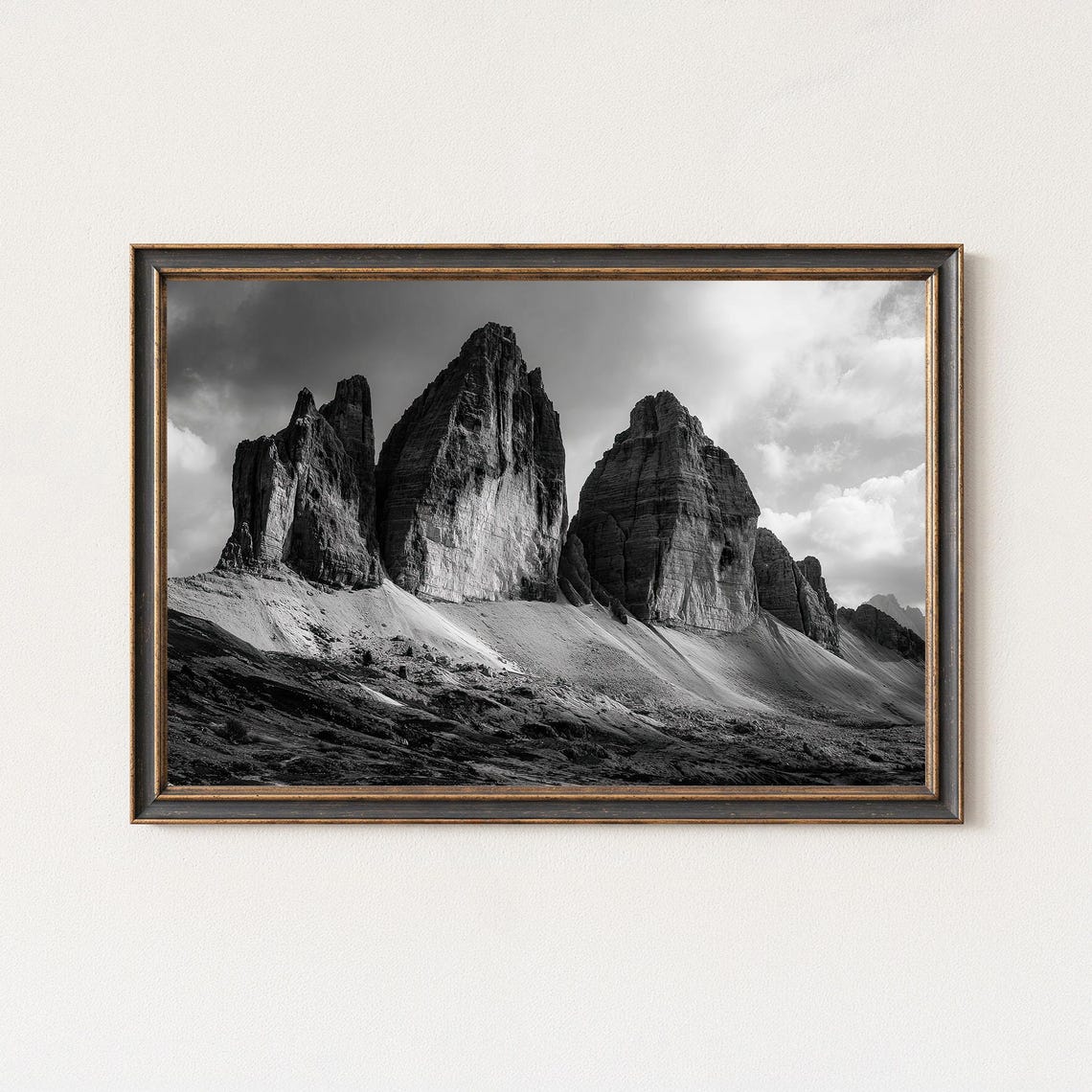 Tre Cime di Lavaredo Dolomites Black and White Peaks Photo Poster