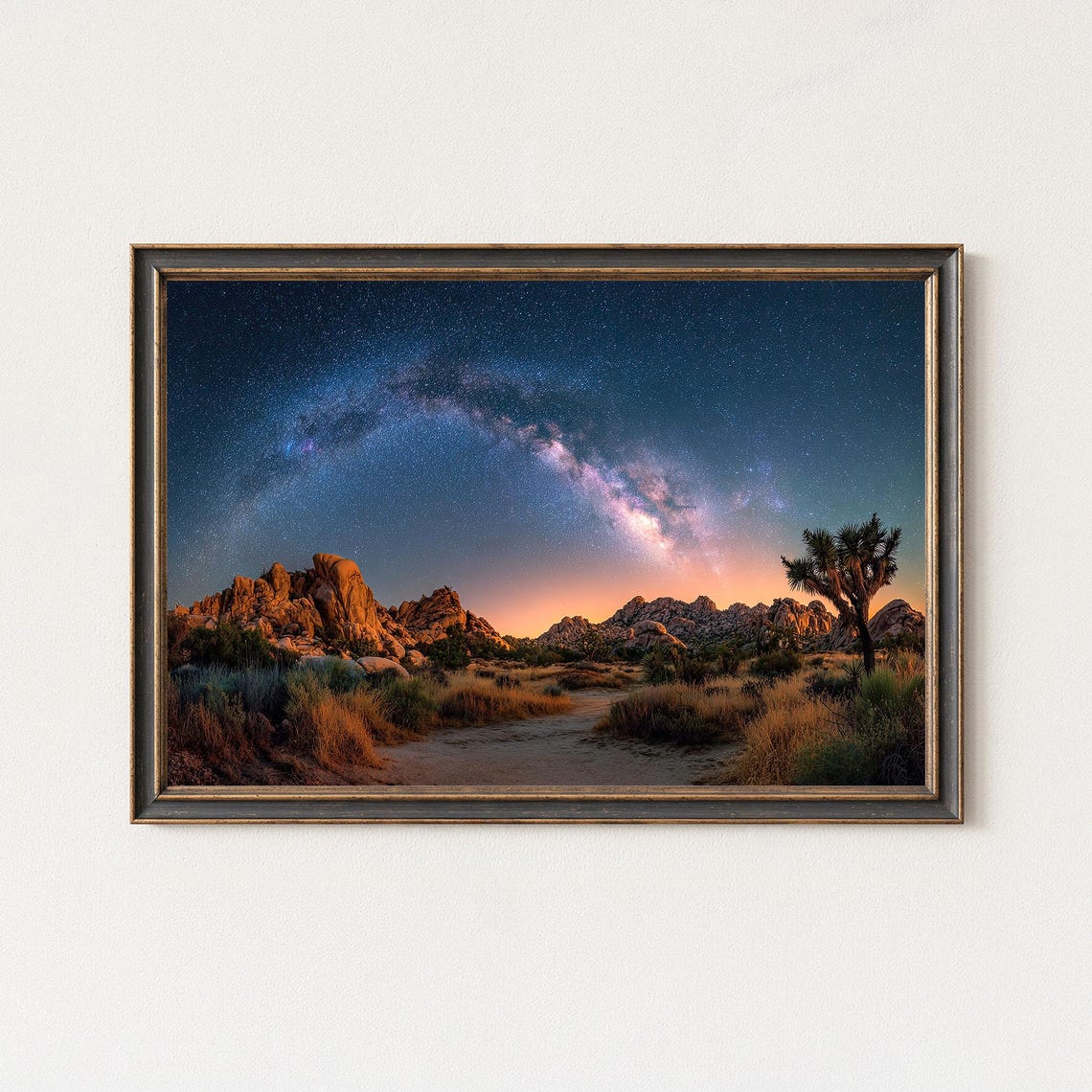 Milky Way Over Joshua Tree Desert Rocks Starry Twilight Poster