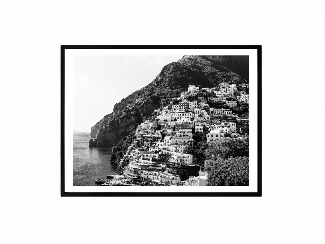 Positano Amalfi Coast Black And White Cliffside Photo Poster