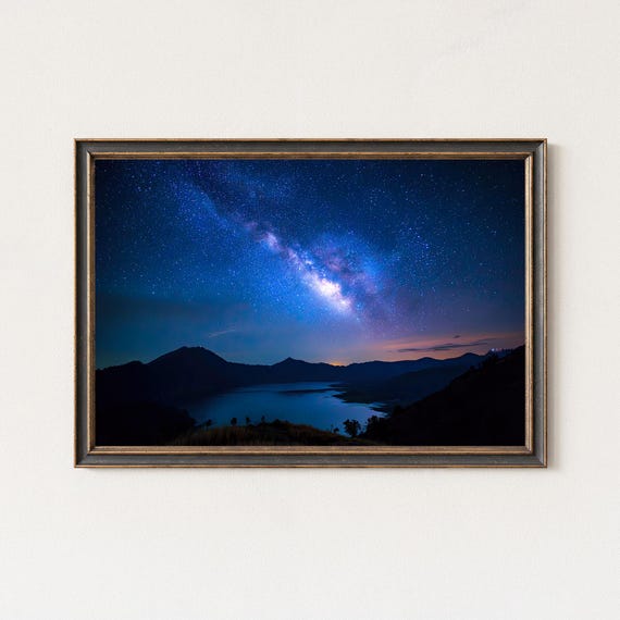 Milky Way Crater Lake Print Night Sky Starry Panorama Wall Art