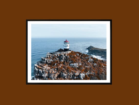 Coastal Lighthouse Cliff Print Rugged Seaside Photography Framed Option