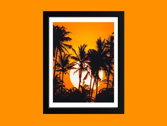Tropical Sunset Palm Tree Print Boho Beach Wall Art