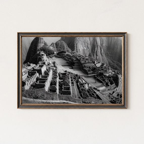 Machu Picchu Black And White Photography Wall Art Print