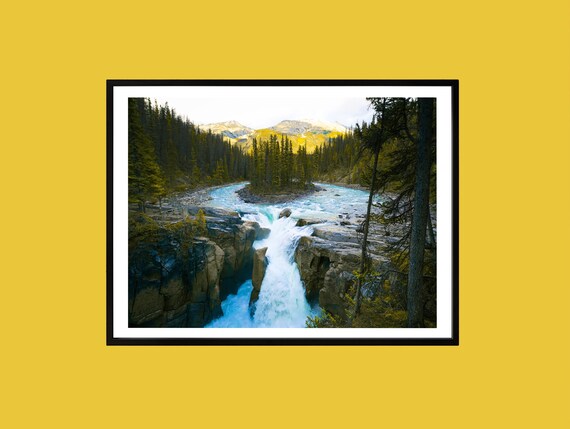 Sunwapta Falls Canadian Rockies Turquoise Waterfall Forest Photo Poster