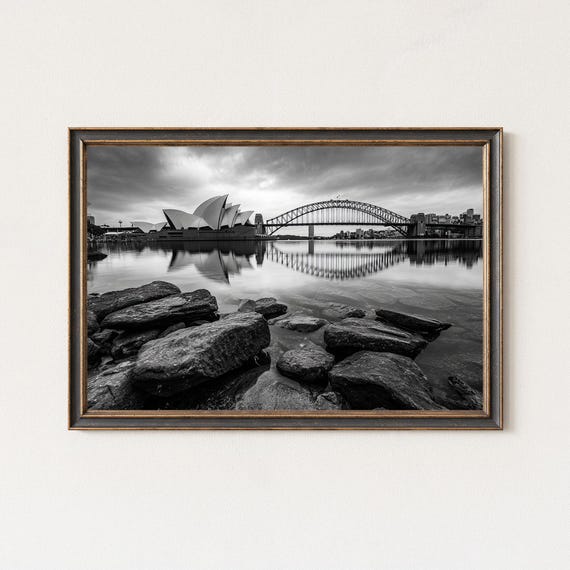 Sydney Opera House Black And White Harbour Bridge Photography