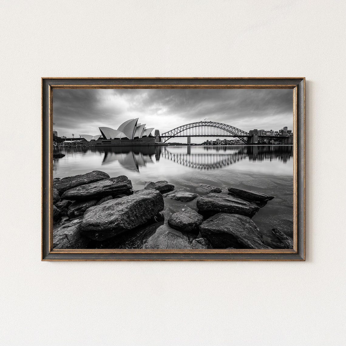 Sydney Opera House Harbour Bridge Black and White Photo Poster