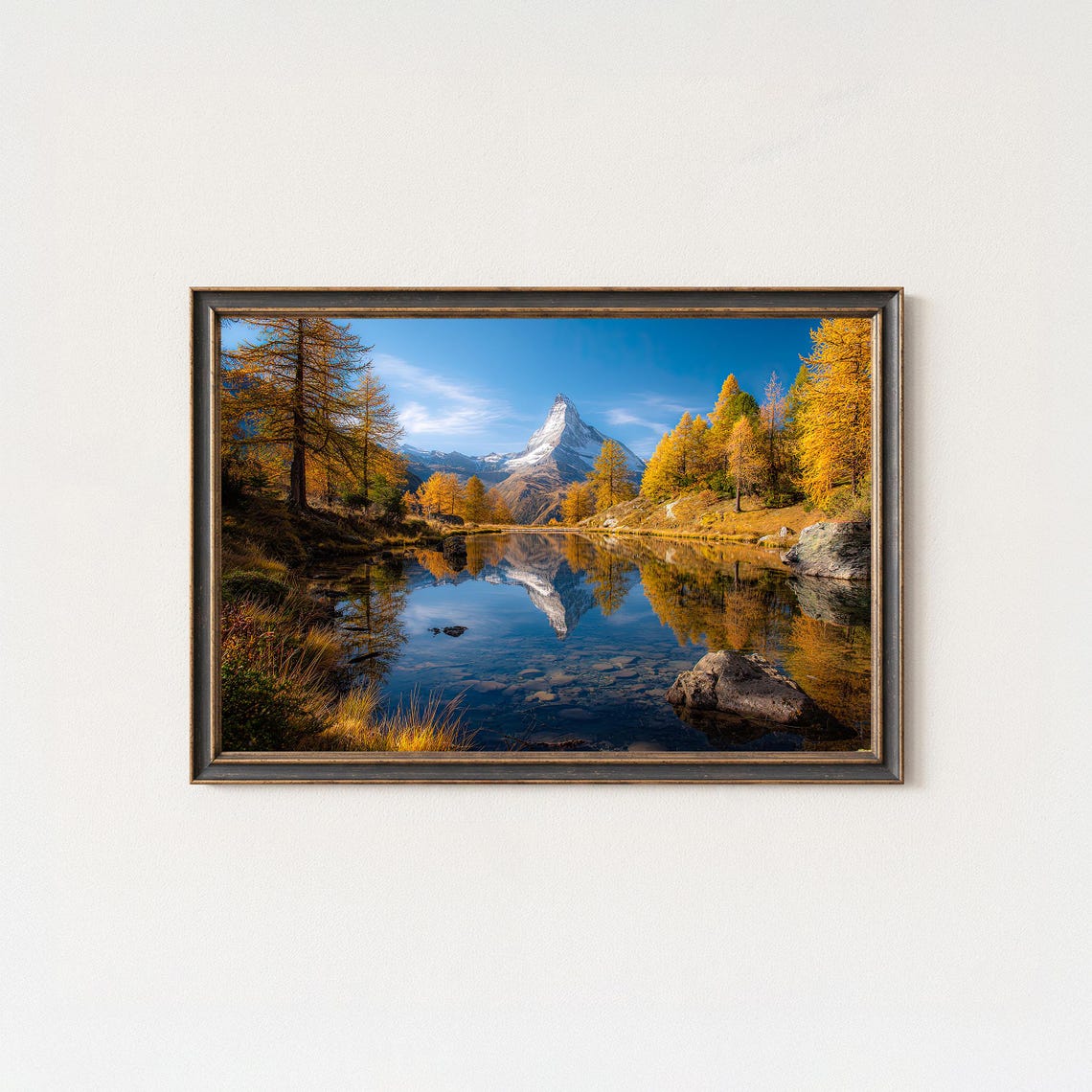 Matterhorn Autumn Reflection Photography Zermatt Switzerland Wall Art Print