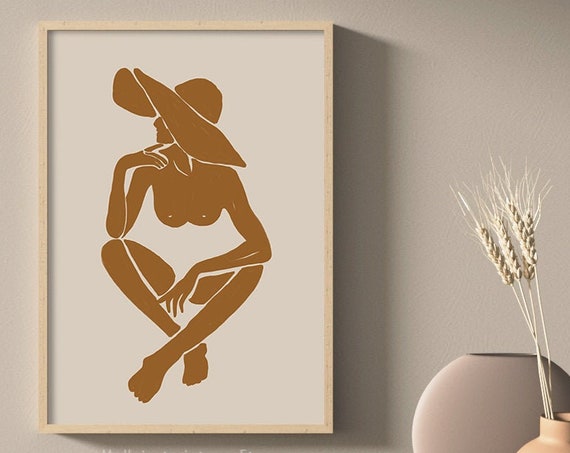 Woodcut Print Neutral Wall Art Boho Decor Minimalist Painting Woman Figure Print Painting Print Print Abstract Print