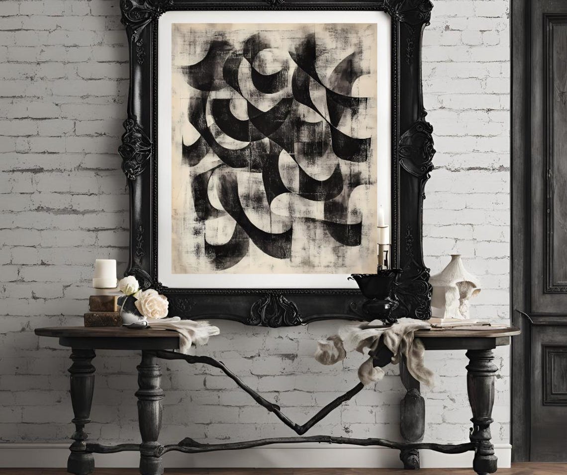 Bold Black Abstract Ink Loop Strokes on Cream Background Art Poster - Image 4