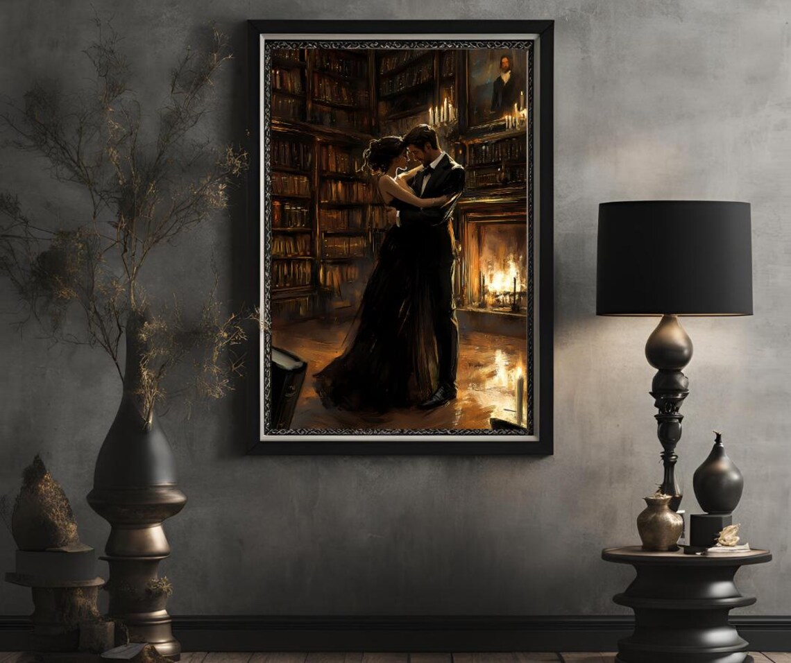 Lovers in Library, Dark Academia Gothic Art Print - Image 2
