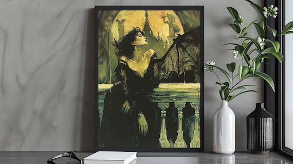 Gothic Winged Woman Portrait, Dark Fantasy Art Print