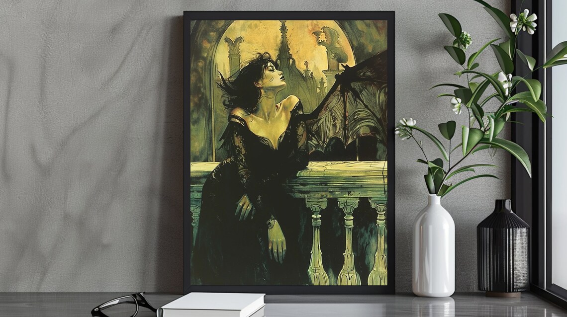 Gothic Winged Woman Portrait, Dark Fantasy Art Print