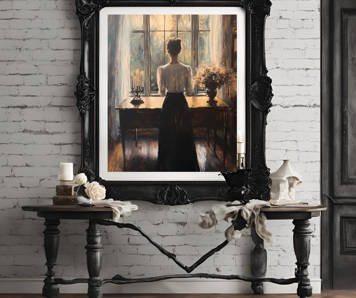 Vintage Portrait Painting Antique Painting Vintage Woman Oil Painting Antique Wall Art Vintage Art Print Dark Academia Art - Image 4