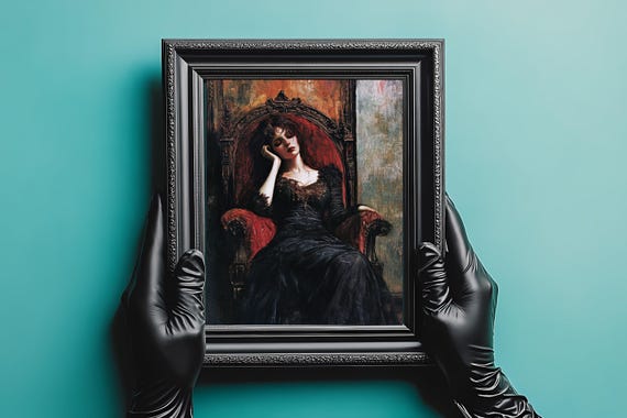 Victorian Art Woman Resting In Ornate Chair Elegant Gothic Wall Art Gift For Her