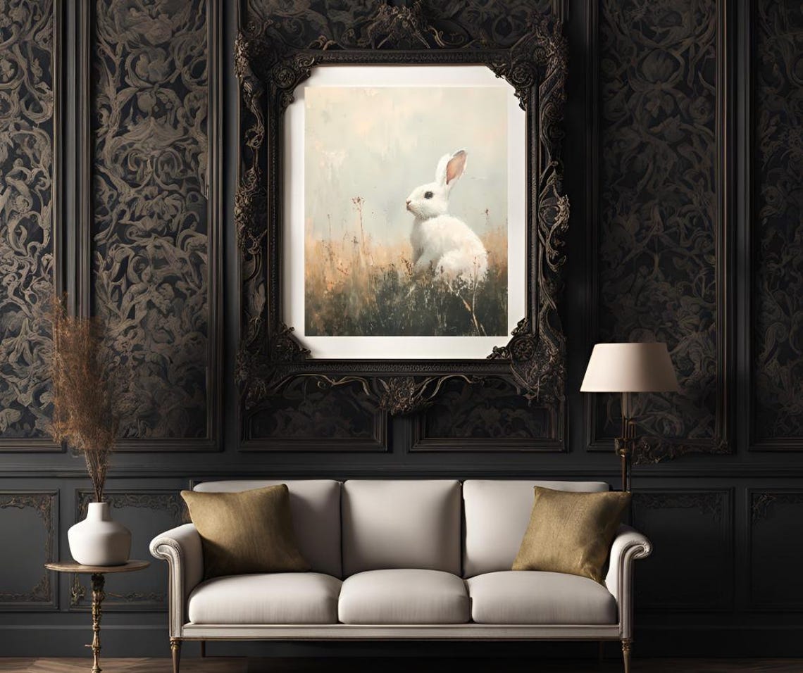 White Rabbit Sitting In A Golden Meadow Under Soft Light Poster - Image 3