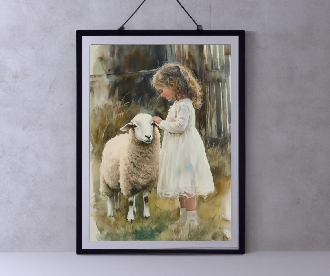 Little Shepherdess, Cottagecore Farmhouse Art Print