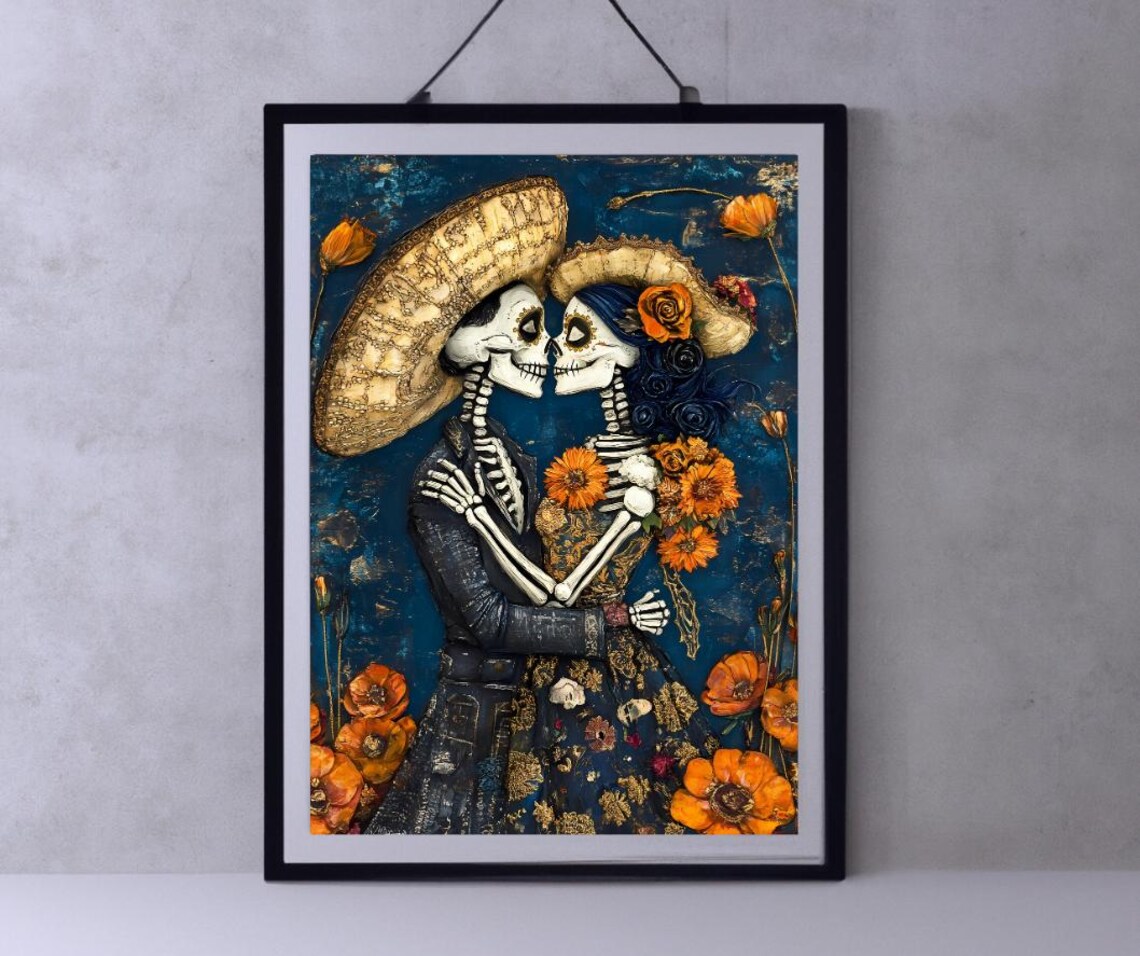 Dia De Los Muertos Couple Catrina Calavera Art Print