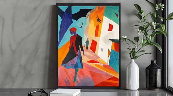 Bold Vibrant Abstract Street Scene Art Print Colorful Urban Wall Decor Modern Cityscape Artwork Unique Gift For Urban Lovers