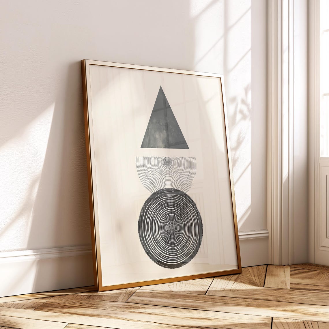 Minimalist Monochrome Triangle and Concentric Circles Abstract Print