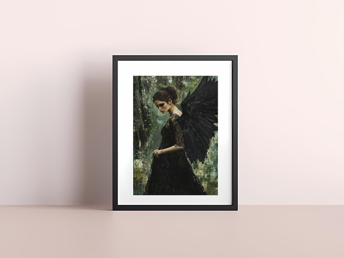 Dark Angel Woman With Black Wings Forest Gothic Fantasy Art Poster - Image 3