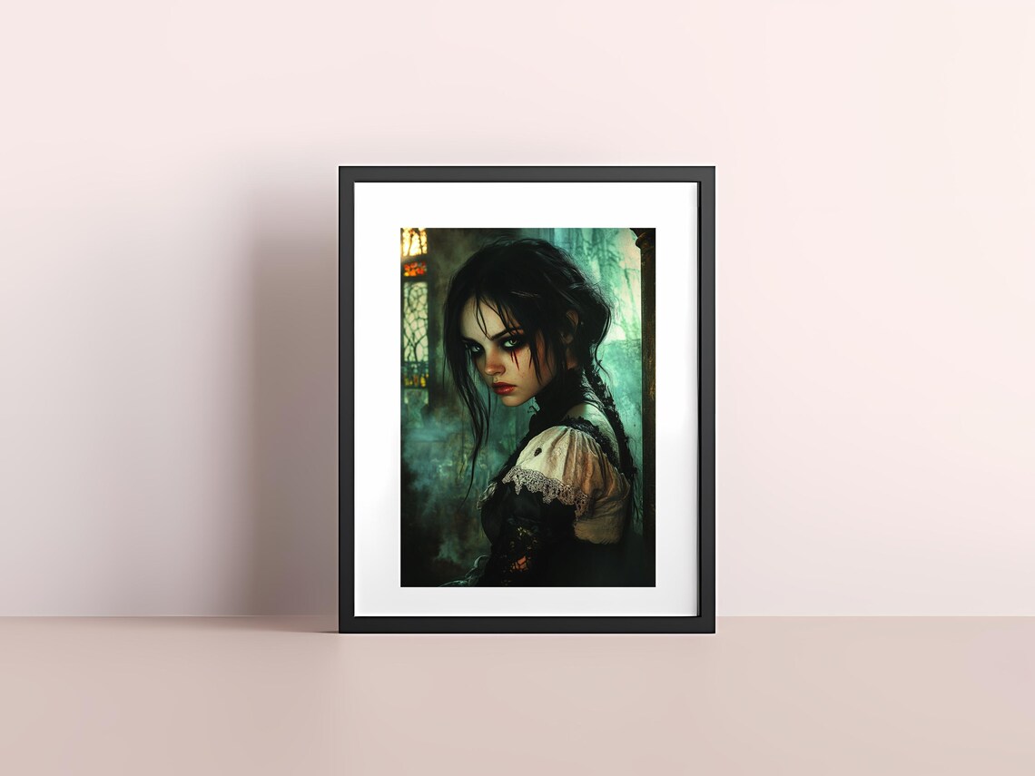 Haunting Gothic Woman Piercing Green Eyes Dark Fantasy Art Poster - Image 4