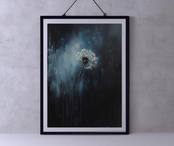 Dandelion Antique Oil Painting Moody Wall Art Vintage Floral Wall Art Dark Floral Decor Dark Academia Dcor Gothic Floral Wall Art