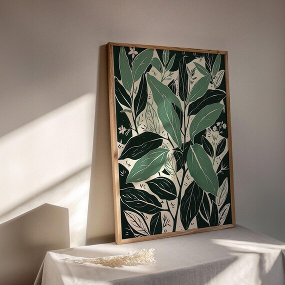 Abstract Floral Green Wall Art Modern Botanical Poster Organic Shapes Print