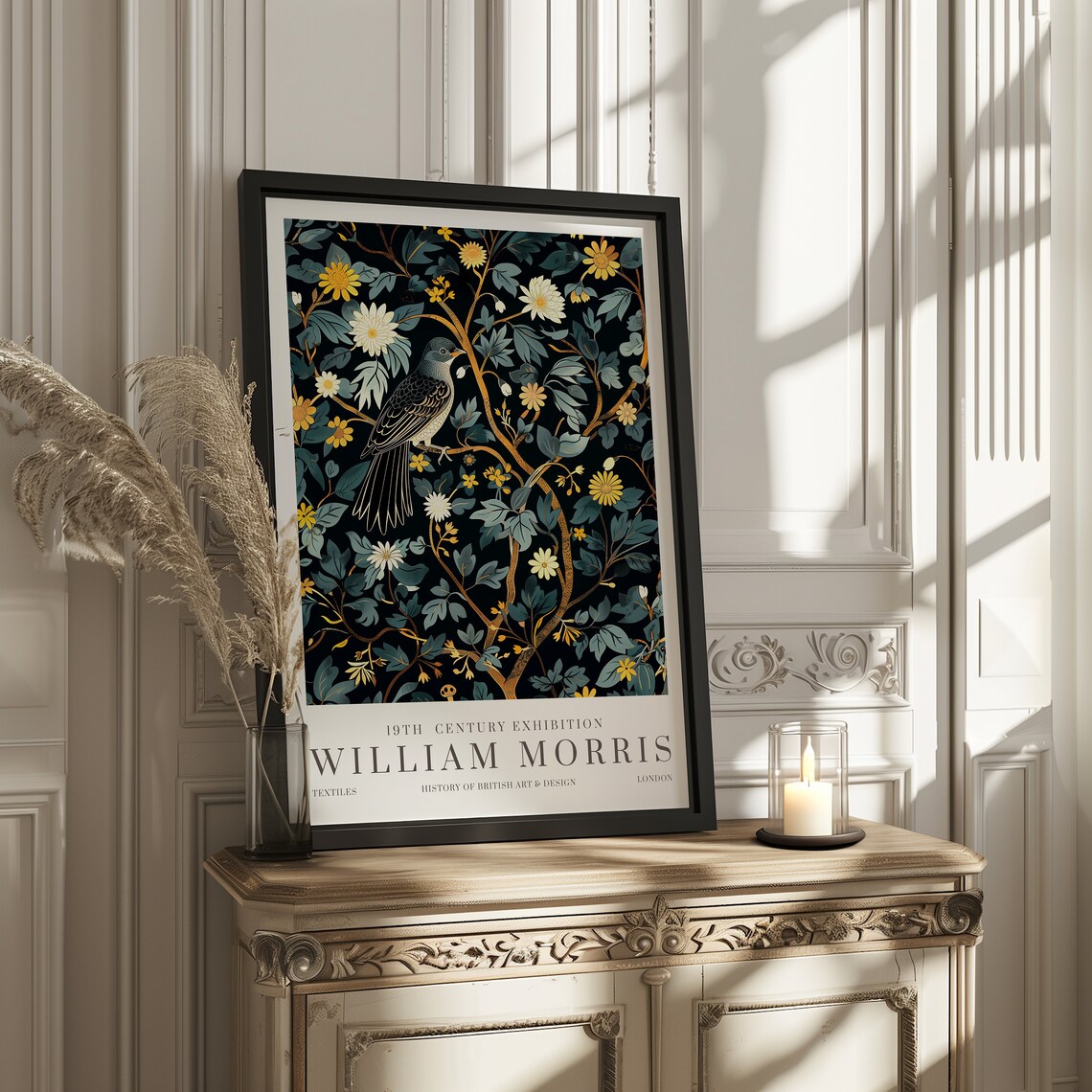 William Morris Exhibition Poster, Vintage Textiles Bird