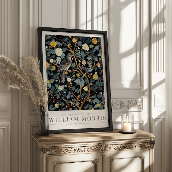 William Morris Exhibition Poster, Vintage Textiles Bird