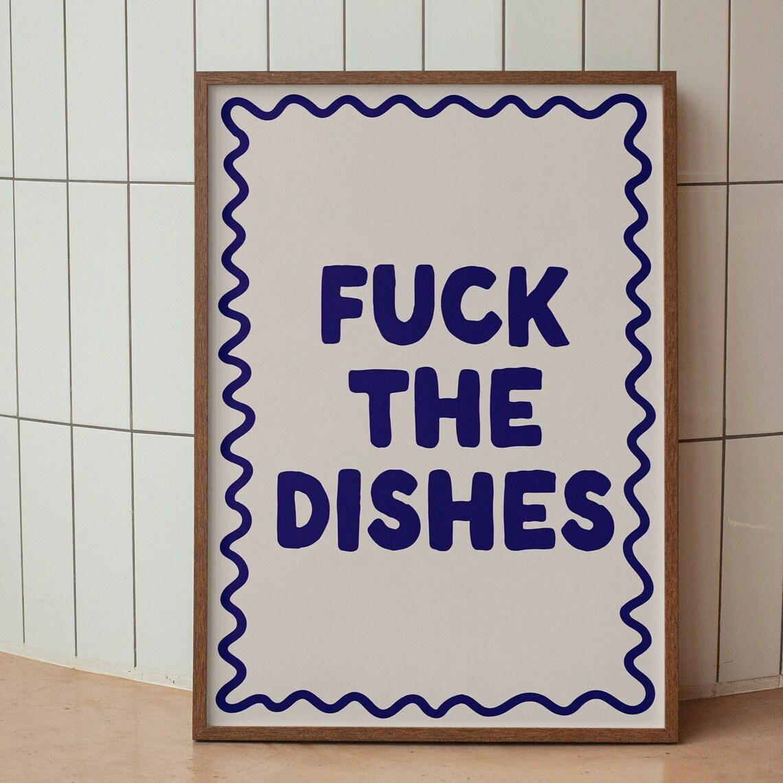 Fck The Dishes Navy Typography Kitchen Art Print