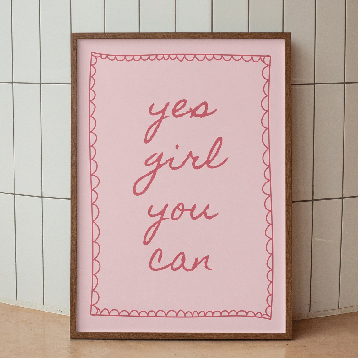 Yes Girl You Can Art Print Preppy Pink Hot Girl Poster Boss Babe Baddie Wall Decor Home Office Affirmation Decor Girl Boss Coquette Art