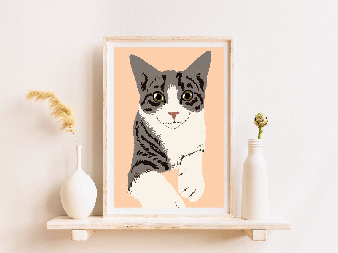 Personalized Cat Portrait From Photo, Memorial Art Print