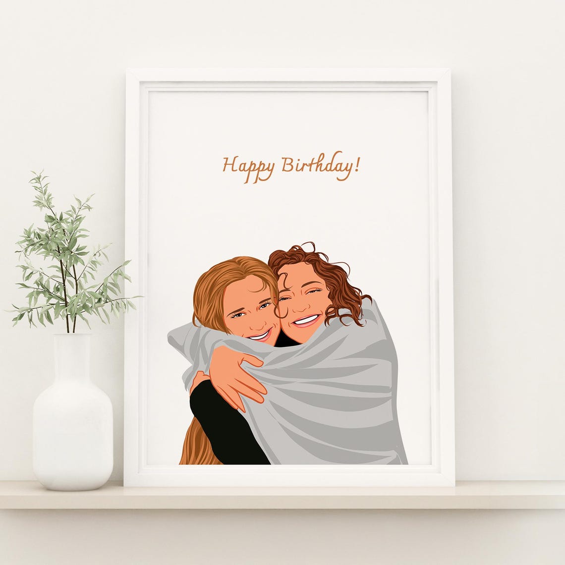 Custom Faceless Best Friends Portrait Two Women Blue Circle Poster - Image 2